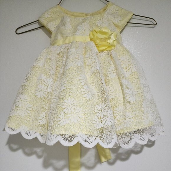 Jona Michelle Other - Jona Michelle Girls Toddler Dress Sz 6M Tiered Yellow White Lace Formal Holiday